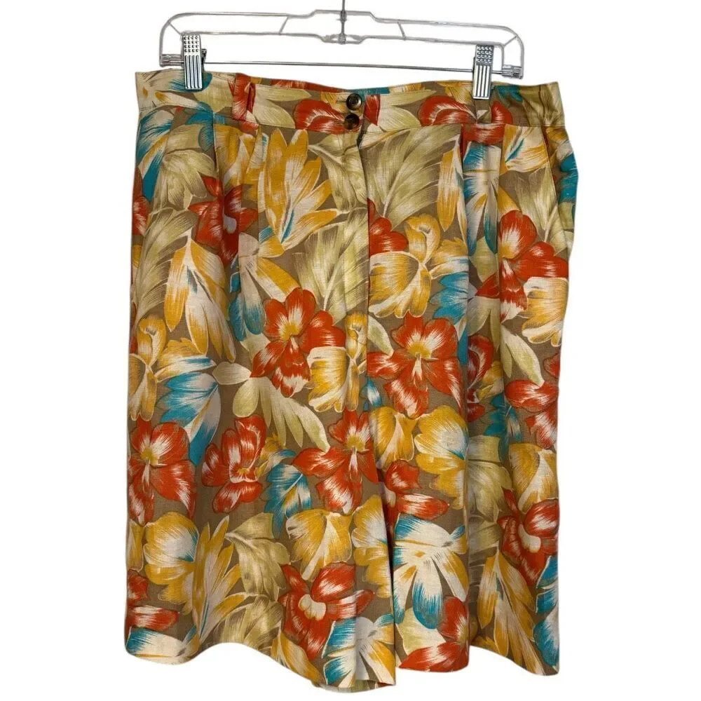 Vintage Chaus Linen Blend Shorts Sz. 16 High Waist Pleats Country Club Y2K